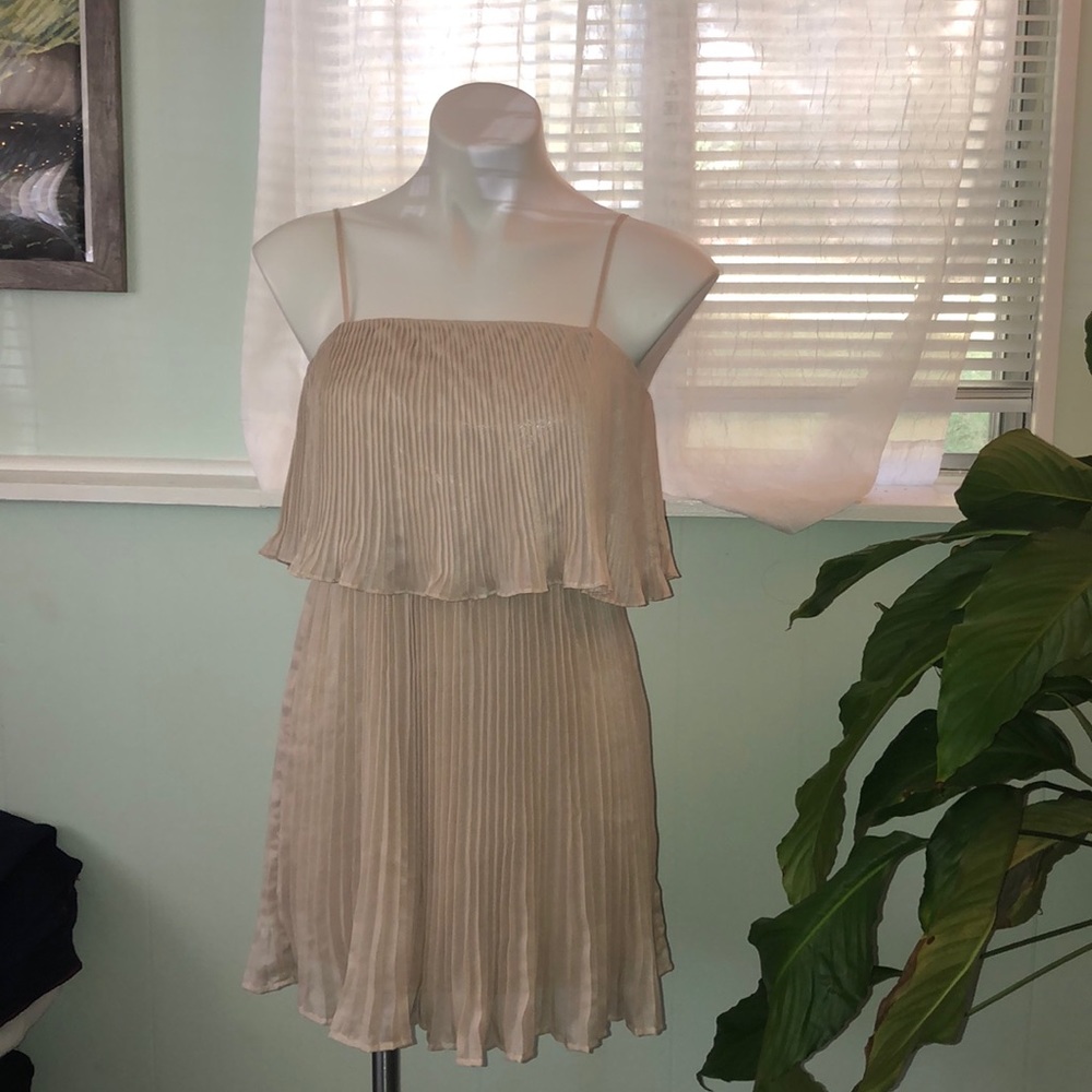 Tan Mini Dress with Pleats